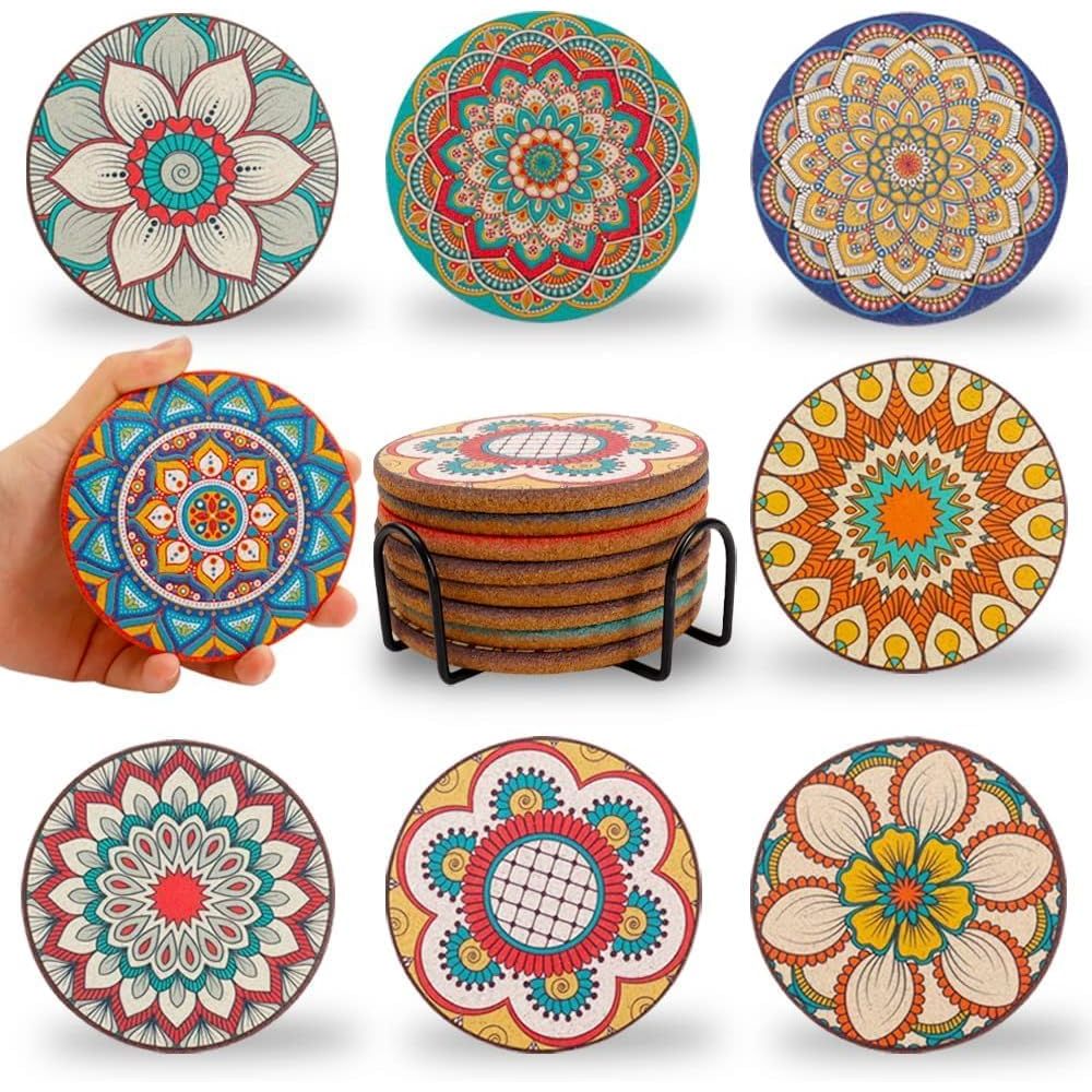 Home Bar Set - Set 8 Coaster Bulat Warna-warni untuk