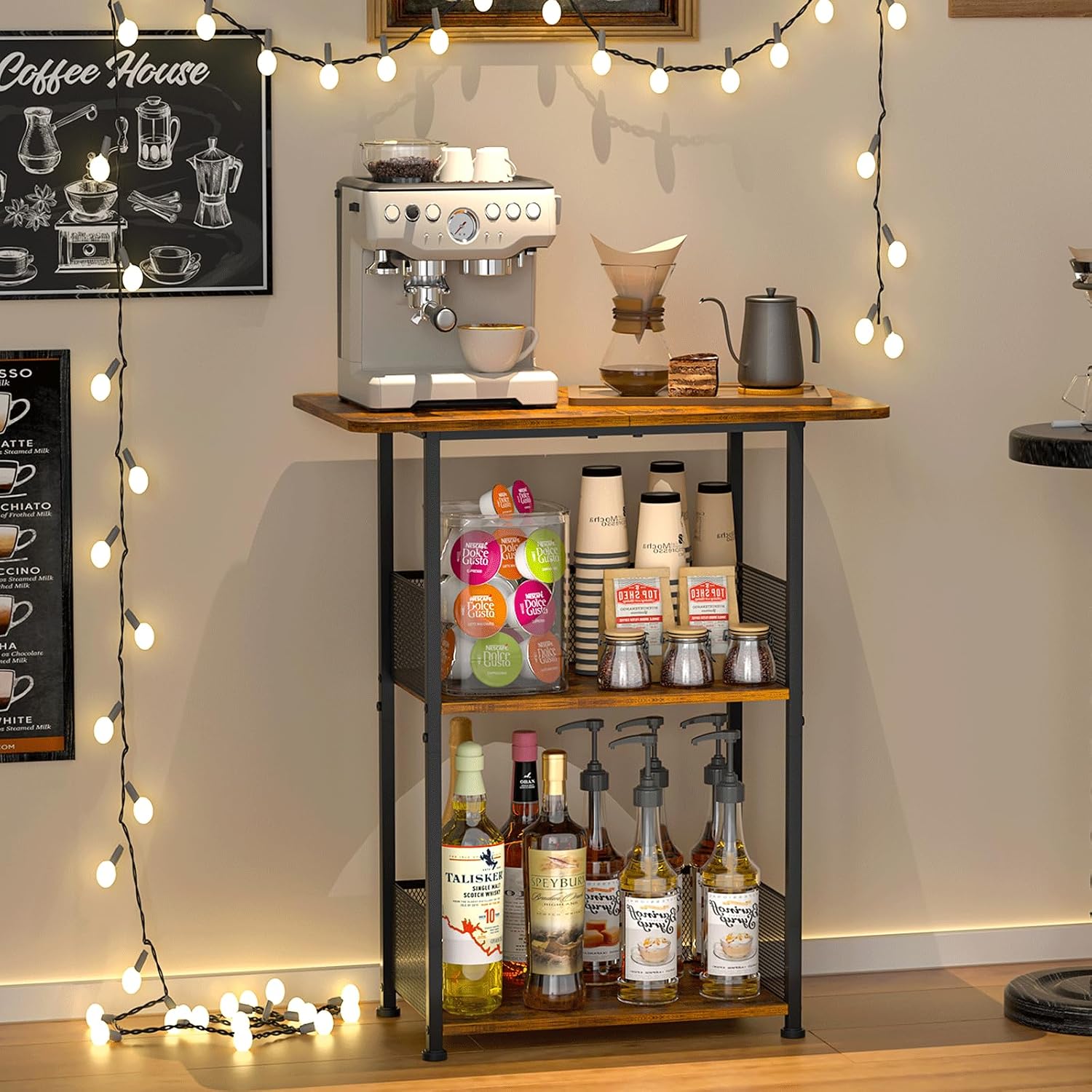 Home Bar Setup - Rak Bar Kopi Mini Berdiri, Meja