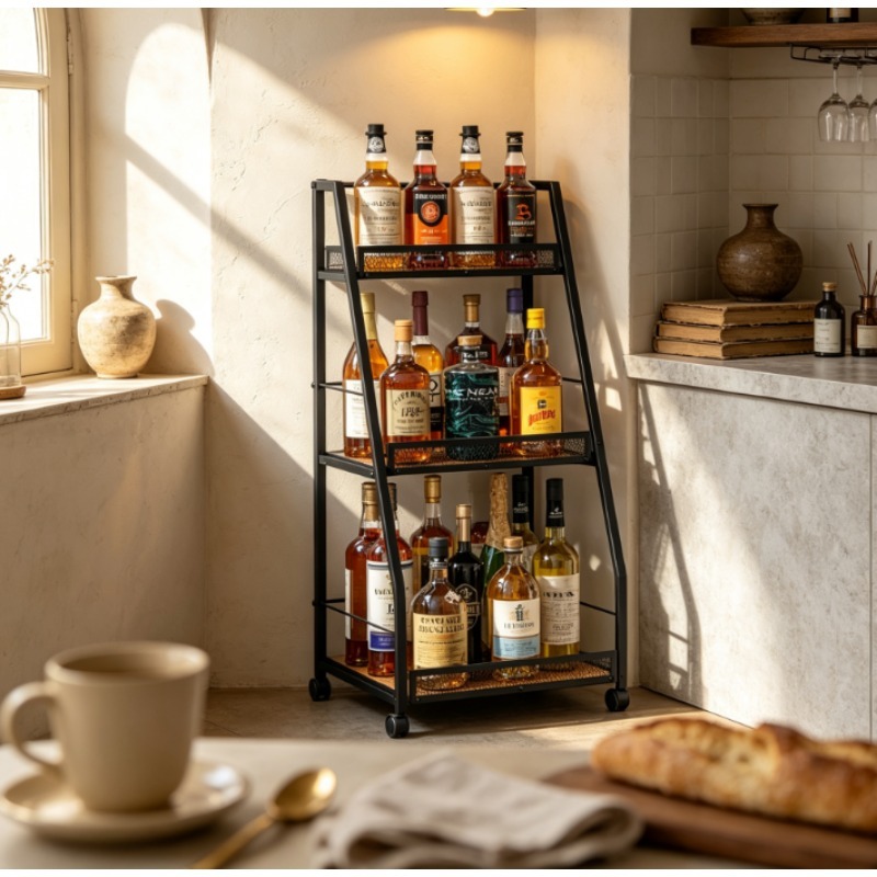 Home Bar Shelves - Rak Anggur 3 Tingkat Model Tangga