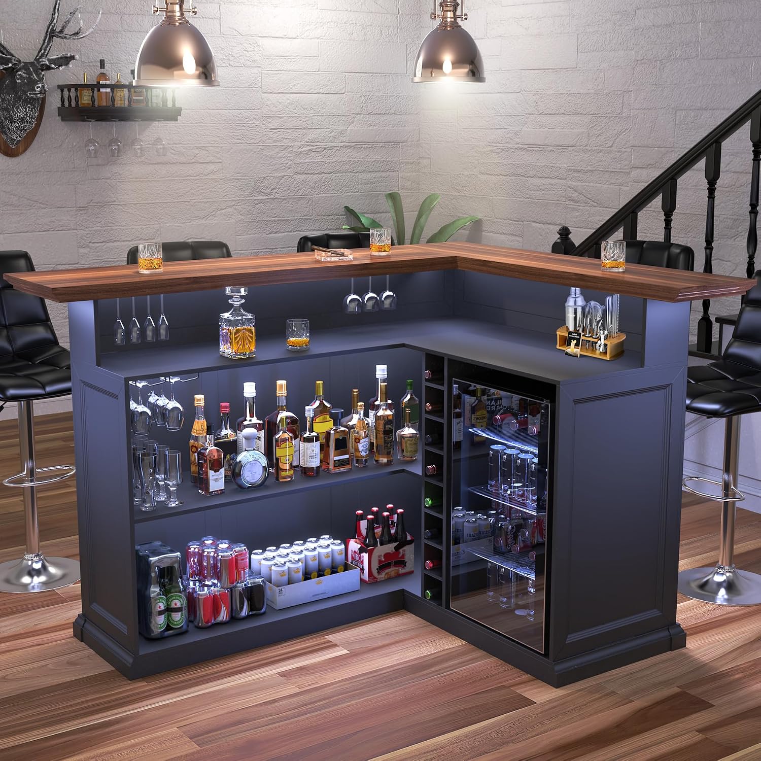 Home Bar And Fridge - Kabinet Bar Rumah Bentuk-L dengan Ruang
