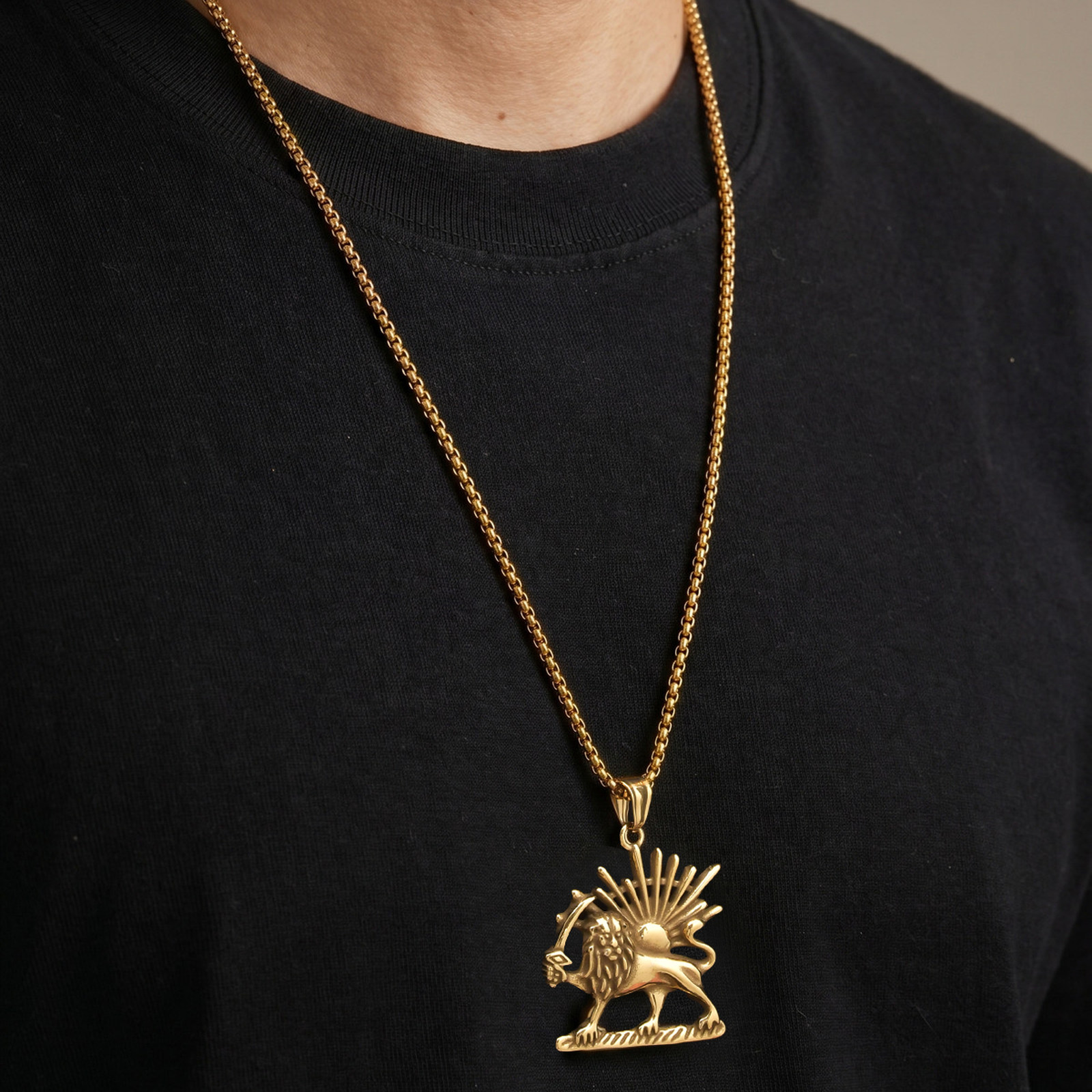 Kalung Lion Sun Pendant Vnox u - Bar Cart Gold ulasan dan harga