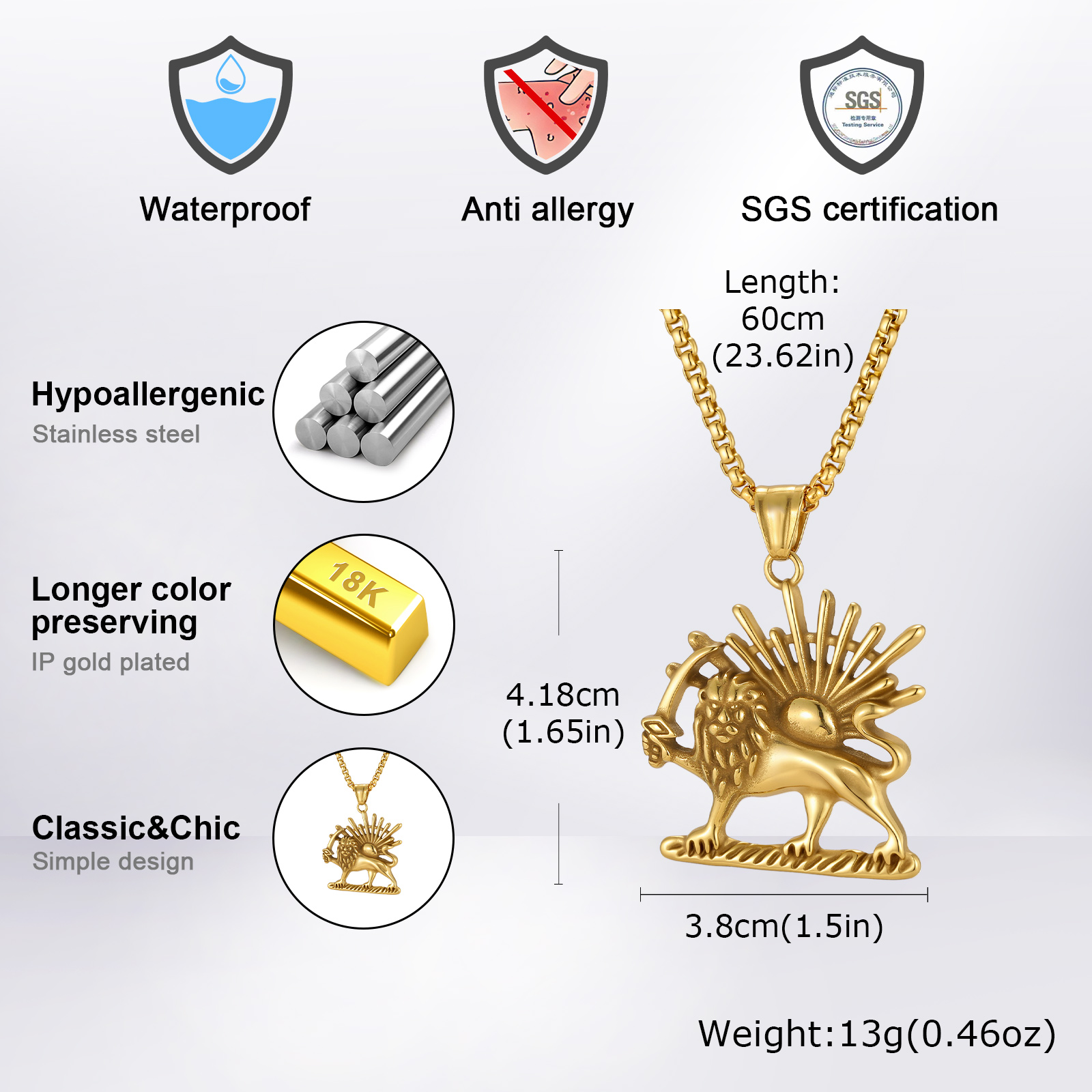 Kalung Lion Sun Pendant Vnox u - Bar Cart Gold ulasan dan harga