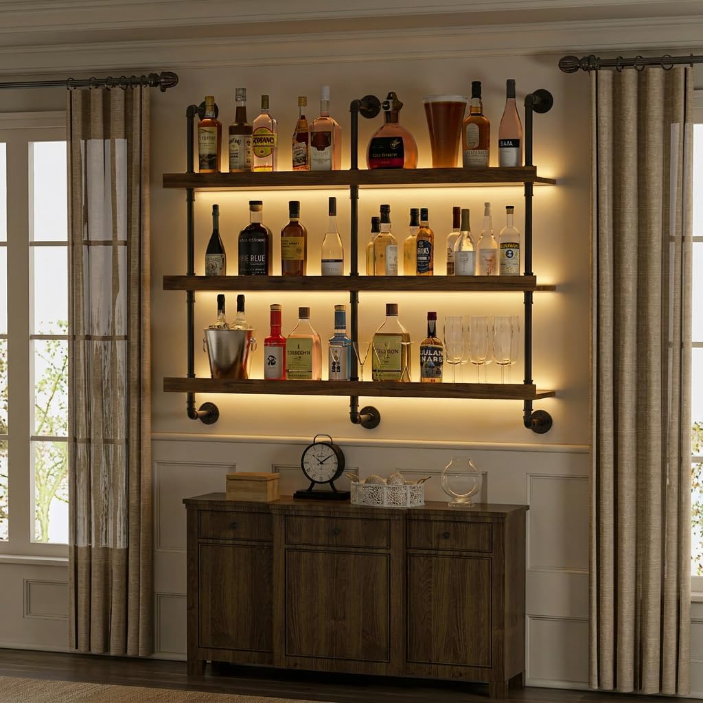 Rak Anggur Dinding dengan Lamp - Home Bar Shelves ulasan dan harga